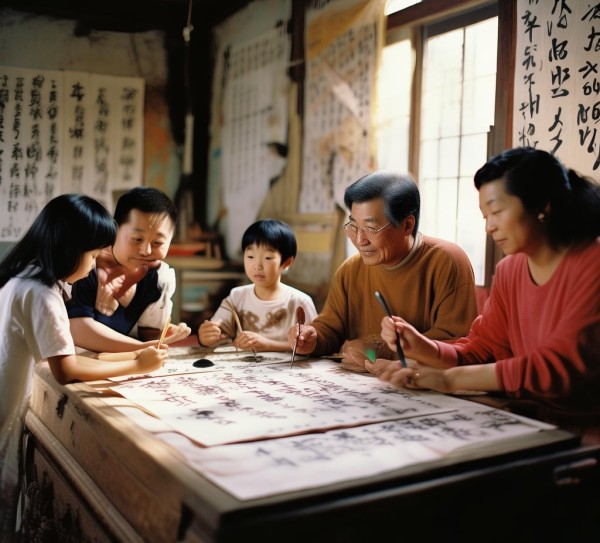 墨香飘溢，一家人的温馨书法时光